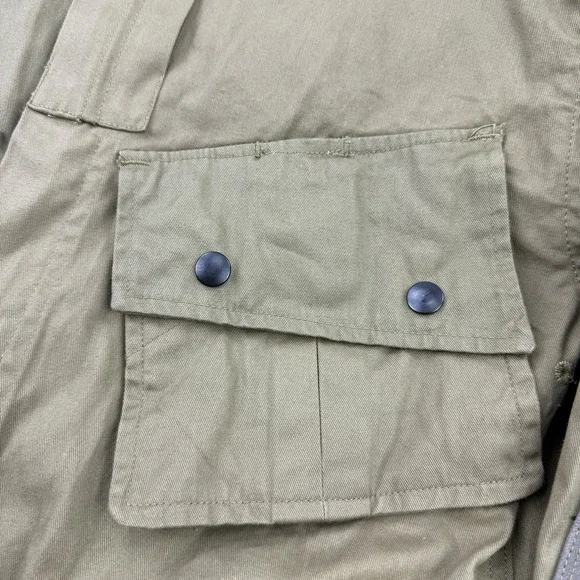 JQMD Green Vintage Military Jacket Men's Size 40R Full Zip Snap Cotton